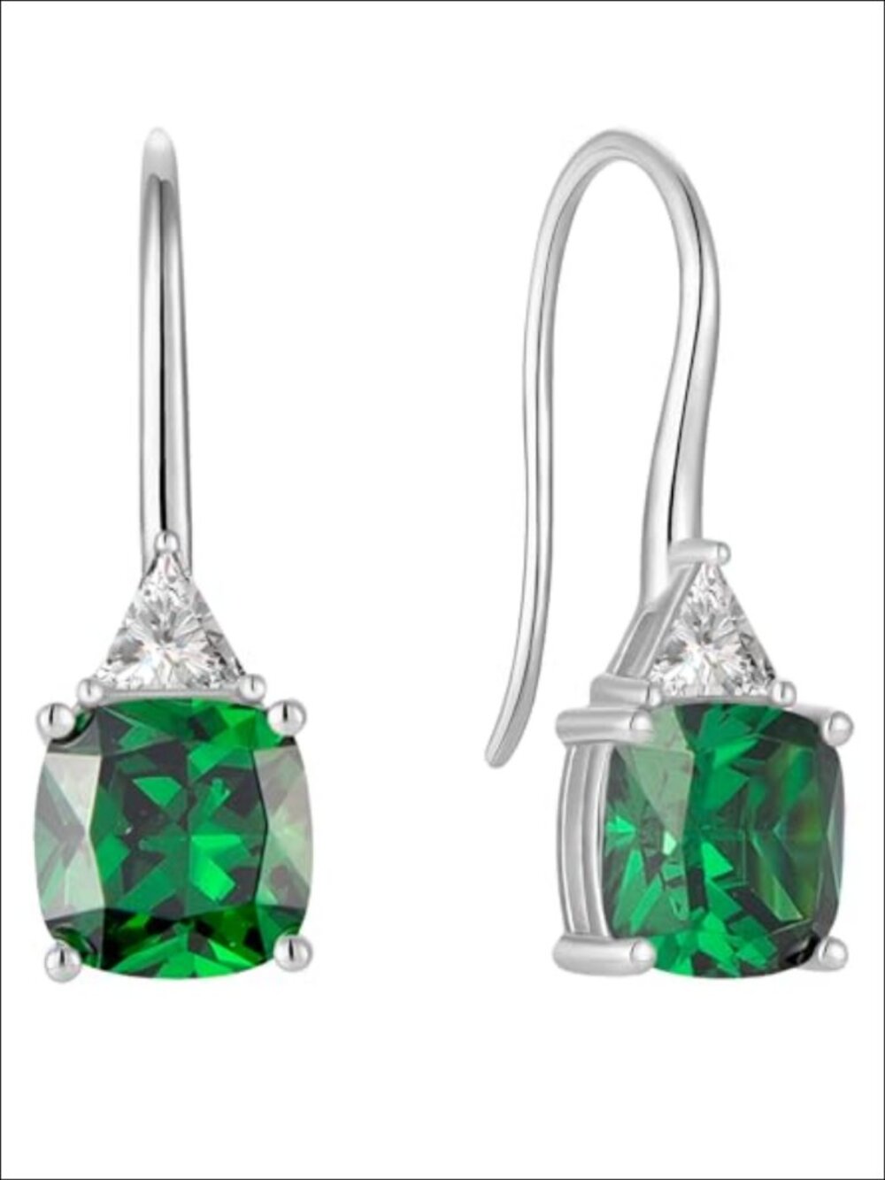 925 Sterling Silver Square Created Emerald Dangle Earrings